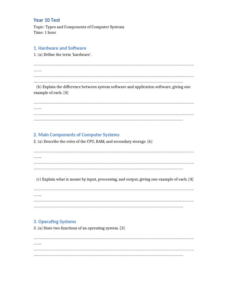 IGCSE Computer Systems Test Year10 | PDF | Office Equipment | Computer ...