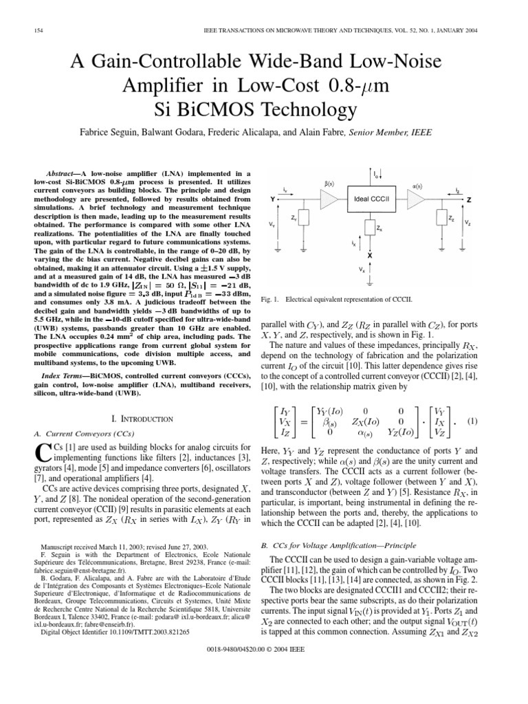 Low Noise Amplifier PDF Amplifier Bandwidth (Signal Processing)