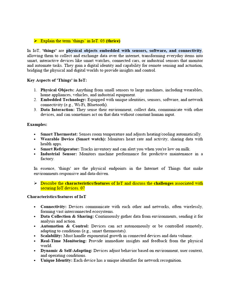 Intro to Iot Ch-1 Q&A | PDF | Internet Of Things | Wireless Sensor Network