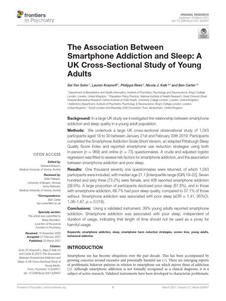 The Association Between Smartphone Addiction and Sleep- A UK Cross ...