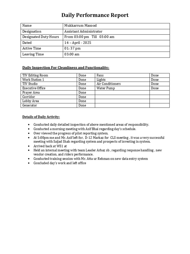 Daily Performance Report - 14-April-25 | PDF