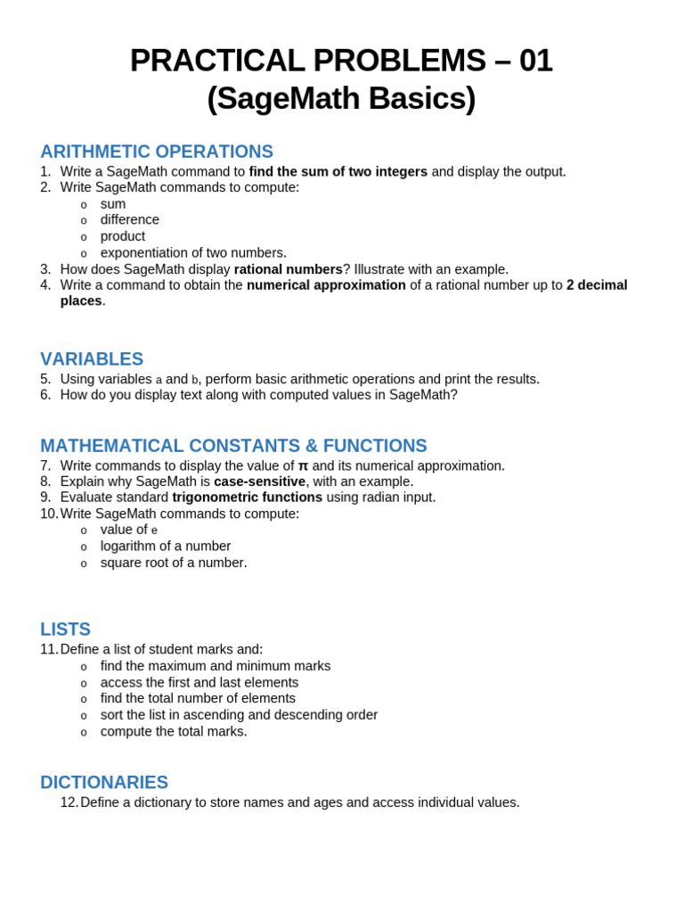 Mathematics Practical Questions | PDF | Polynomial | Numbers