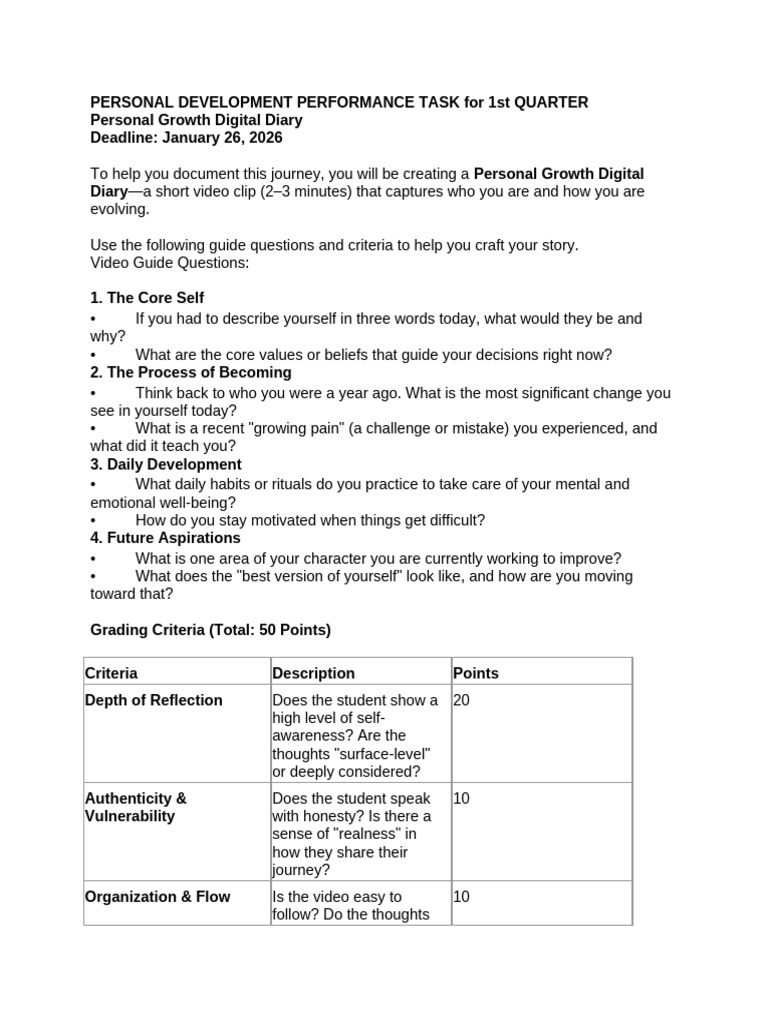 Personal Development Performance Task For 1st Quarter | PDF | Thought ...