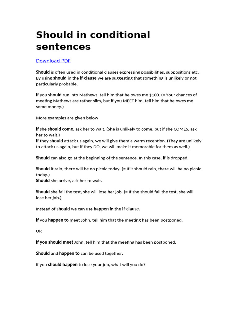 Should in Conditional Sentences | PDF