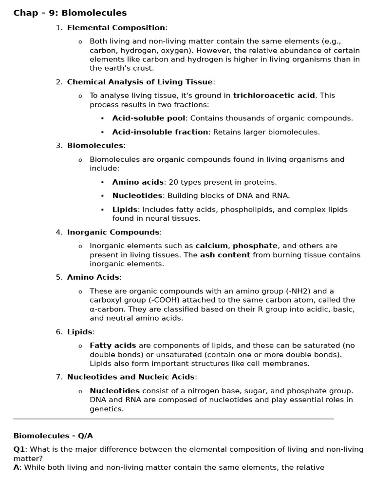 9) Bio Notes XI Chap 9 | PDF | Nucleic Acids | Biomolecules
