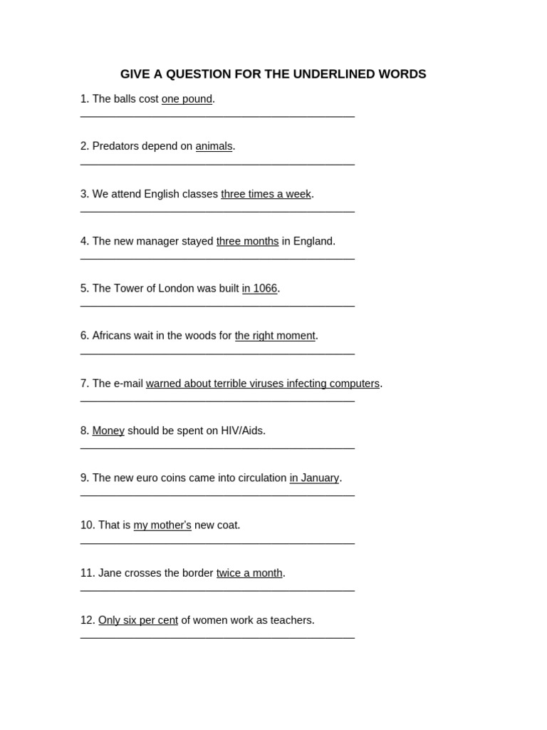 Give Question Underlined Words 1 | PDF