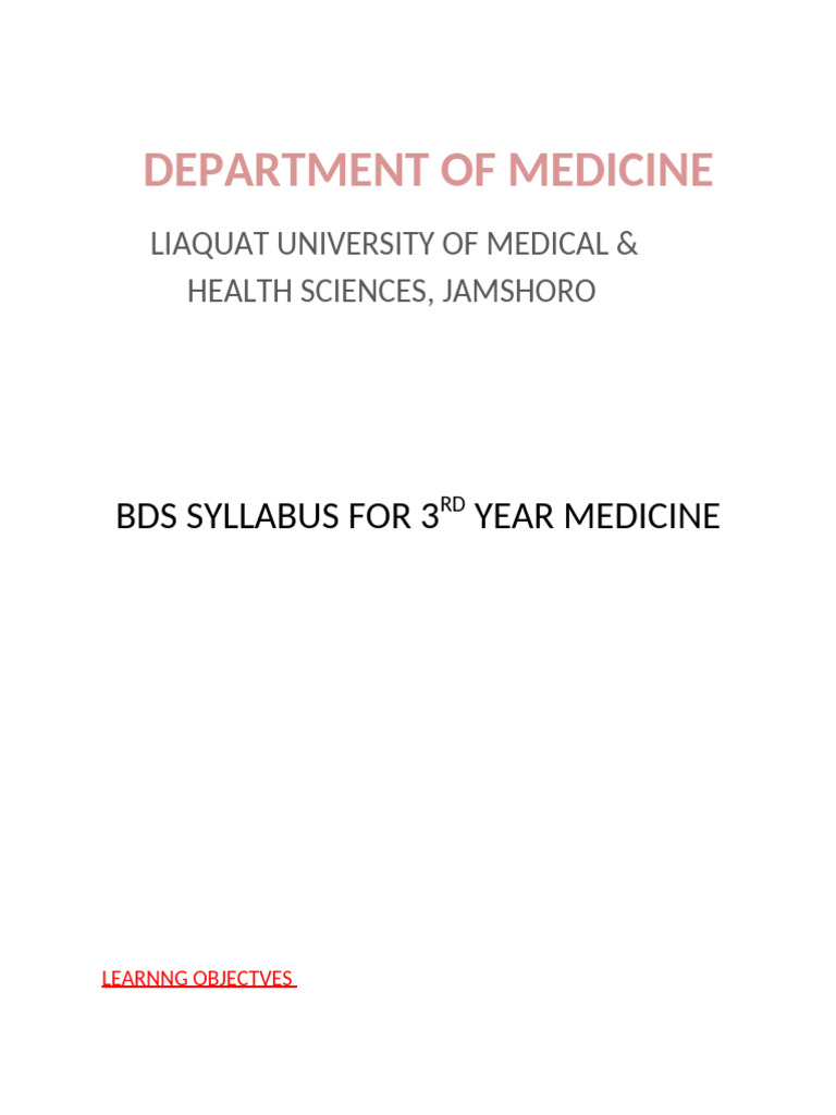 Bds Syllabus For 3rd Year Medicine | PDF | Anemia | Heart