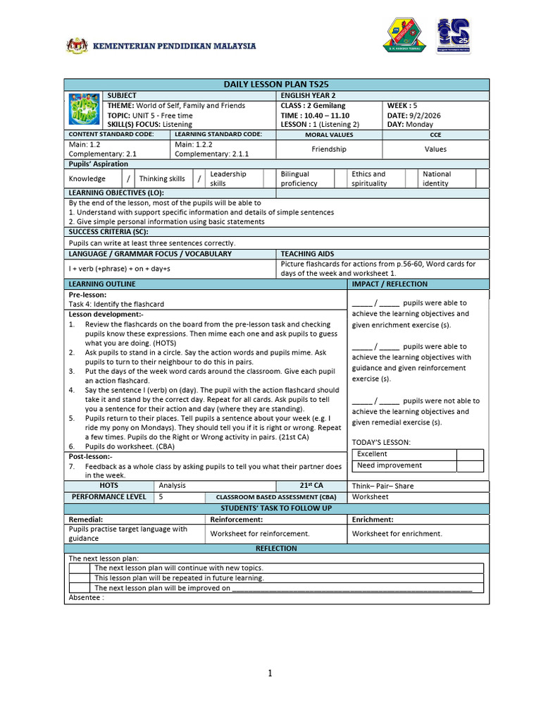 RPH 0902 | PDF | Lesson Plan | Learning