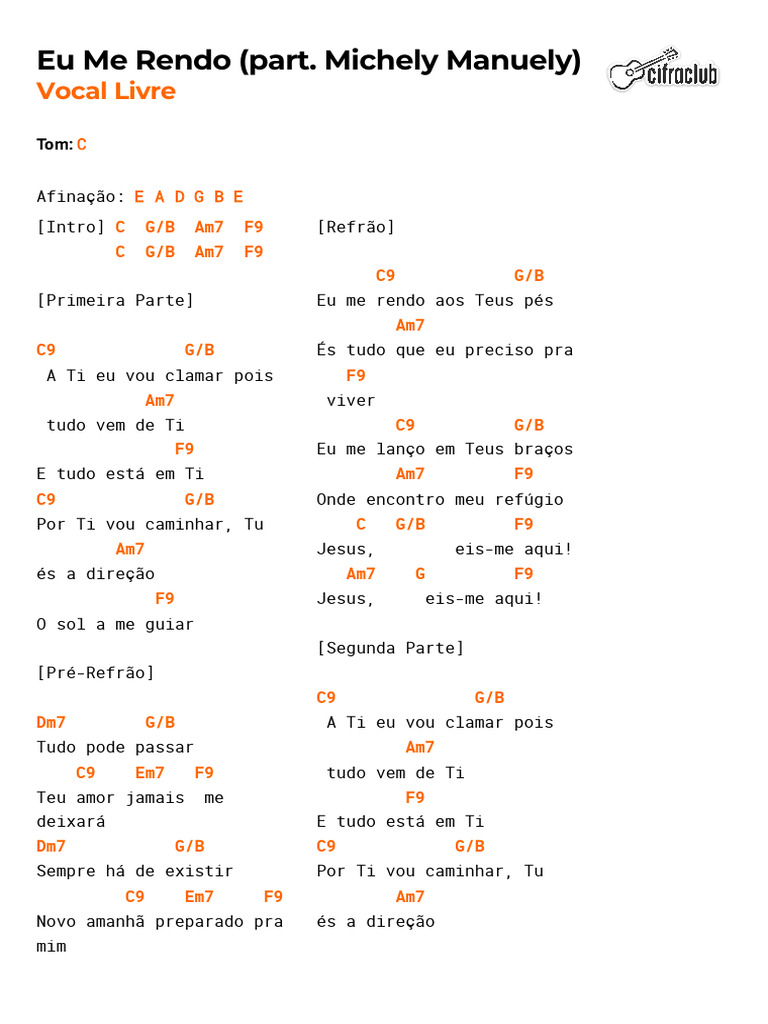 Cifra Club - Vocal Livre - Eu Me Rendo (Part. Michely Manuely) Document ...