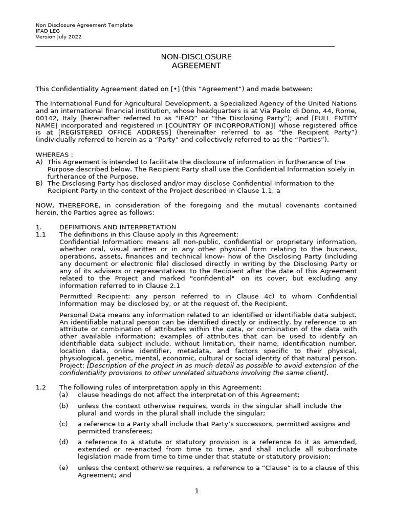 Annex 5. Non-Disclosure Agreement Template | PDF | Arbitration | Non ...