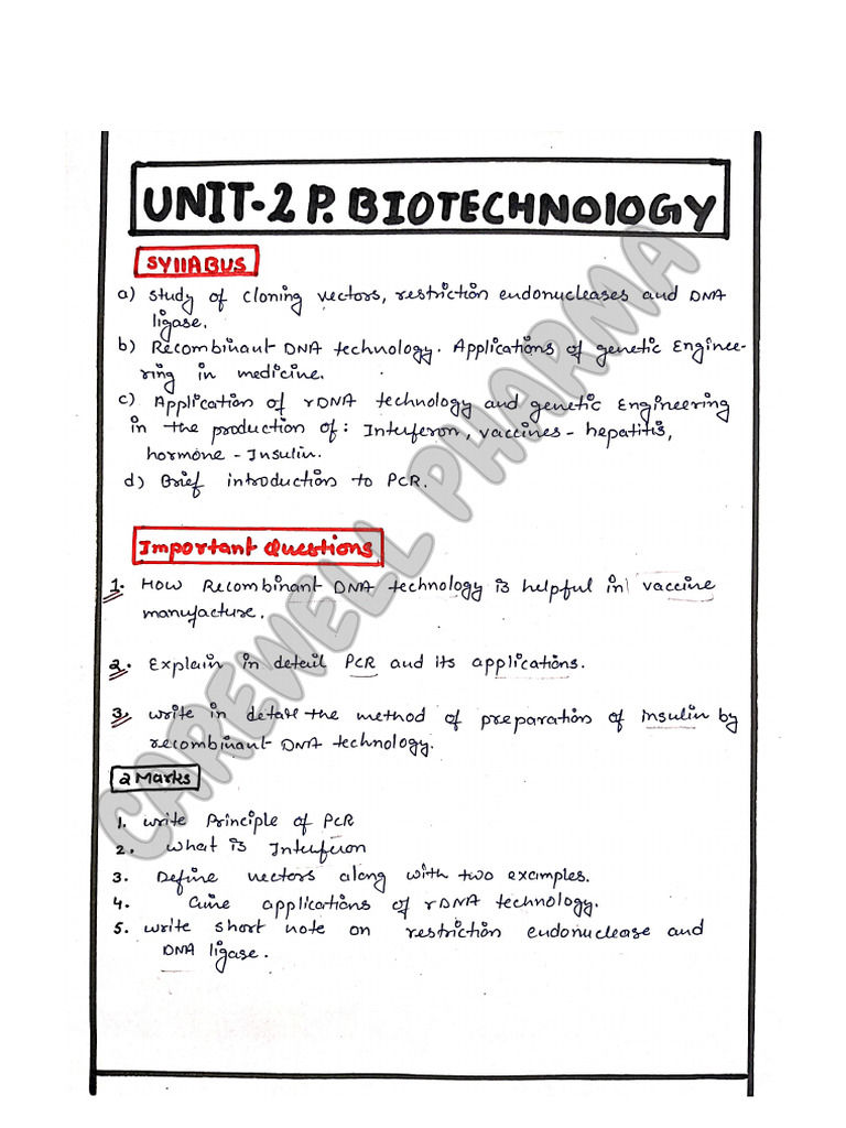 Unit 2, Pharmaceutical Biotechnology, B Pharmacy 6th Sem, Carewell ...