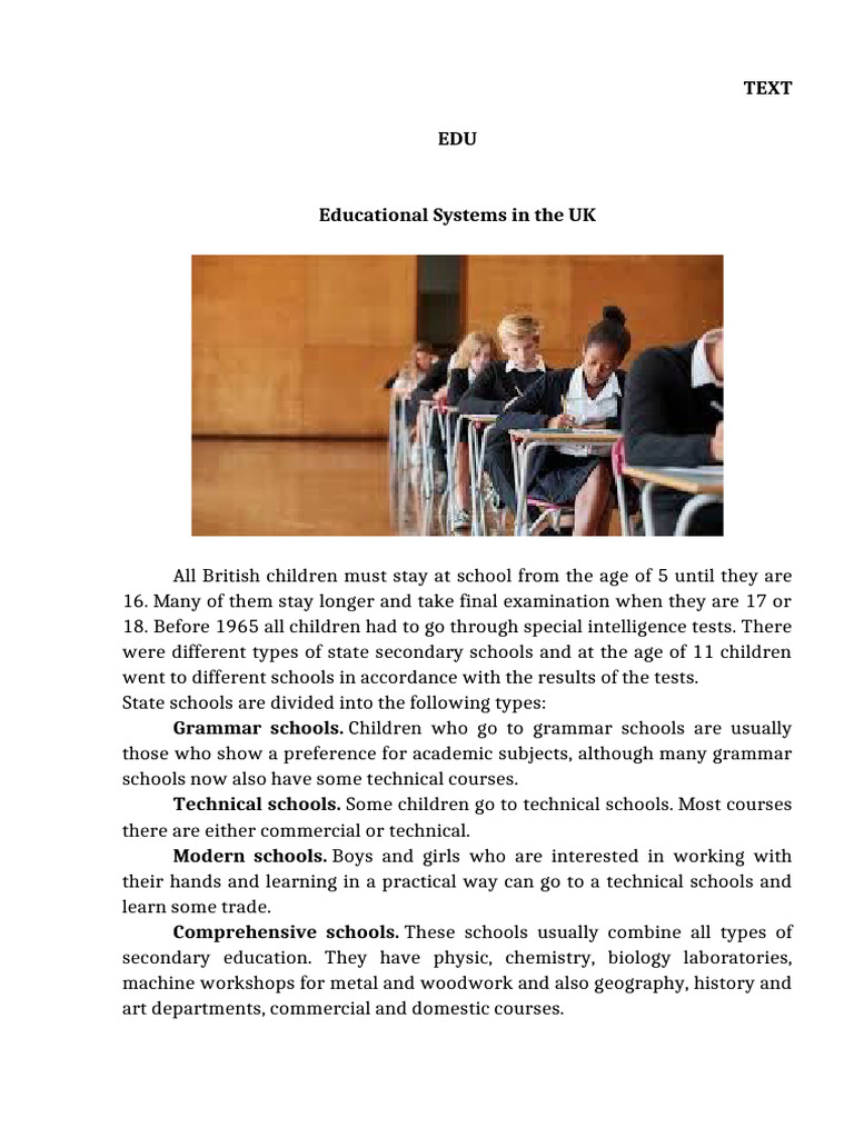 TEXT Educational Systems in Ukraine, The UK and The USA | PDF | Schools ...