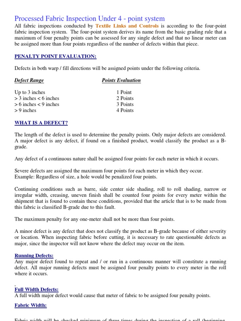 Four-Point Fabric Inspection Guide | PDF | Textiles | Metre