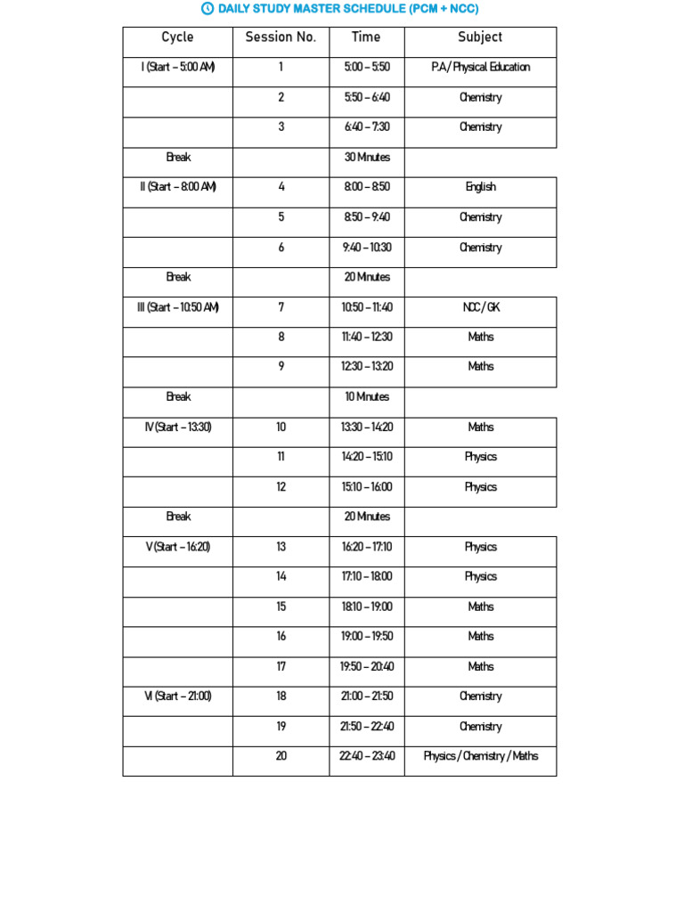? Daily Study Master Schedule | PDF