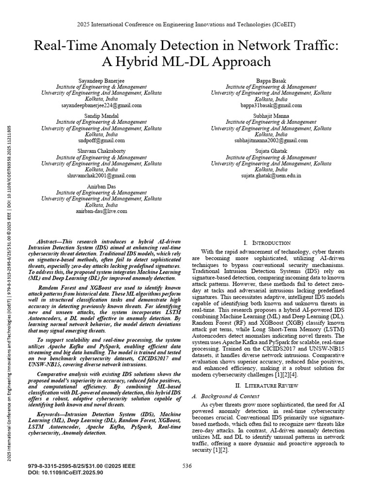 Real-Time Anomaly Detection in Network Traffic - A Hybrid ML-DL ...