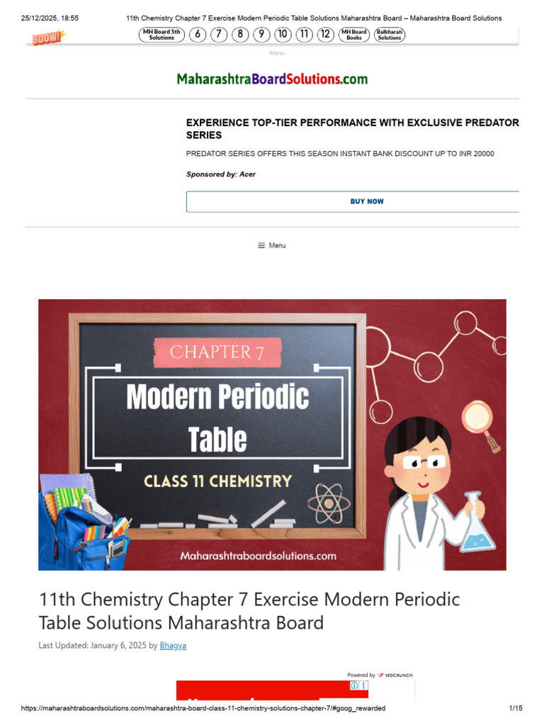 11th Chemistry Chapter 7 Exercise Modern Periodic Table Solutions ...