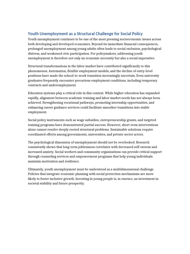Article 2 Youth Unemployment and Social Policy | PDF