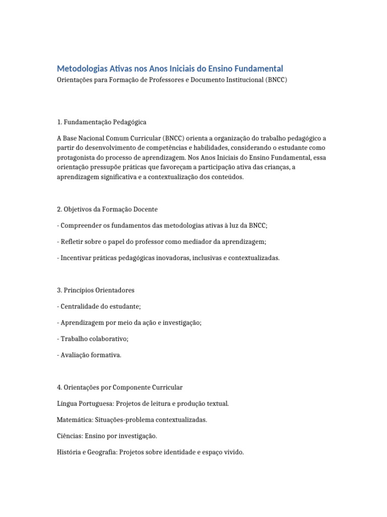 Metodologias Ativas BNCC Formacao Professores | PDF