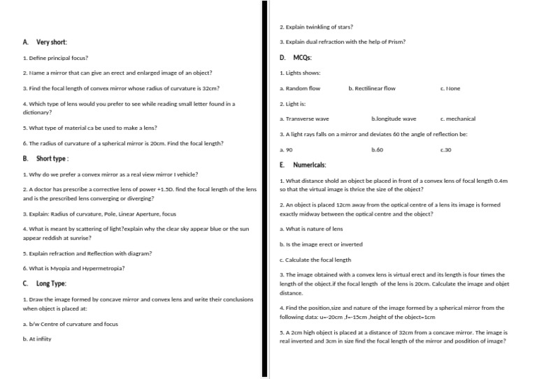 class 10 science light | PDF | Mirror | Optics