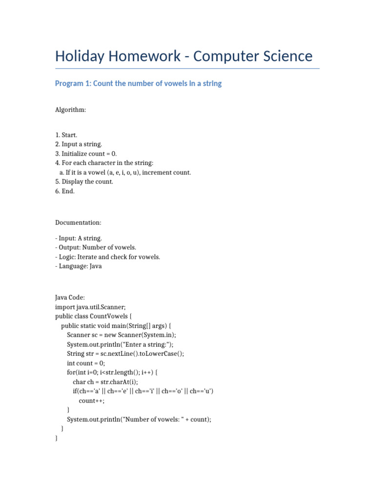 Holiday Homework 15 Programs | PDF | String (Computer Science ...