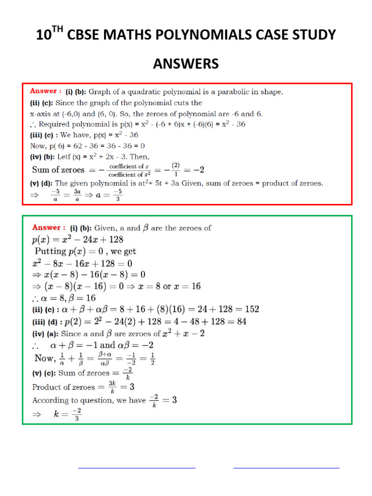 10th Cbse Maths Polynomials Dpp 2 Answers | PDF