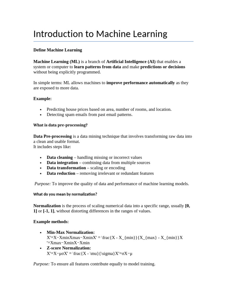 Introduction To ML Answer Bank Notes | PDF | Machine Learning ...
