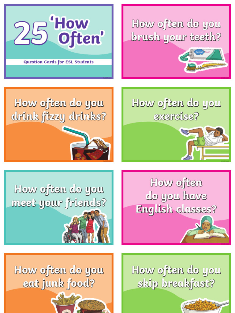 25 How Often Question Cards For Esl Students Kids A2 Ver 2 | PDF ...