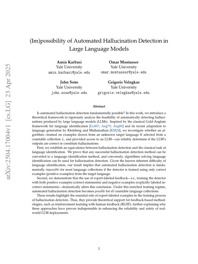 (Im) Possibility of Automated Hallucination Detection in LLMs | PDF ...