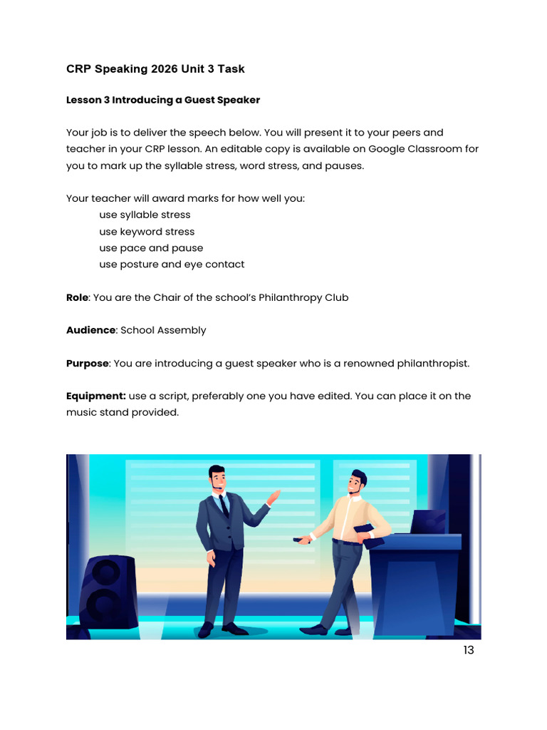 CRP Speaking 2026 Unit 3 Task | PDF | Public Speaking | Philanthropy