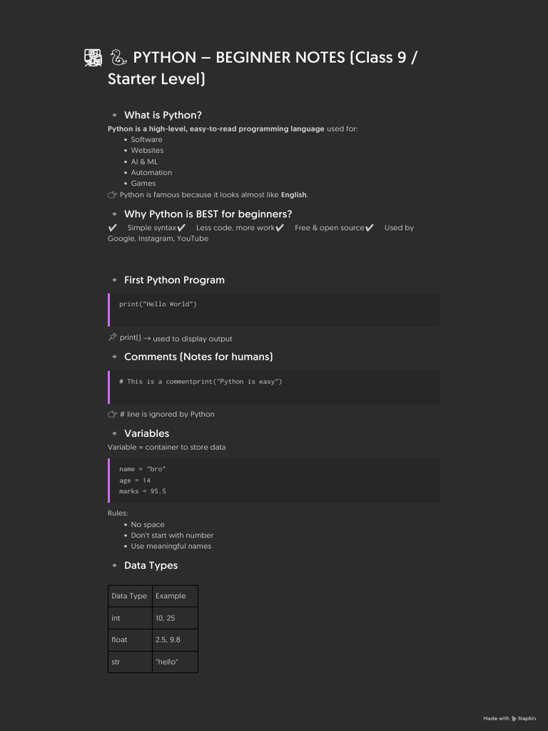 ? Python - Beginner Notes (Class 9 - Starter Level) | PDF | Python ...