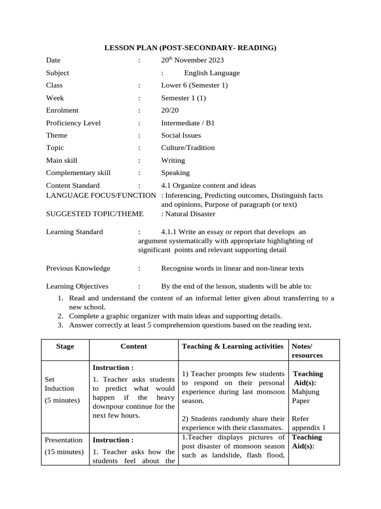 Lesson Plan Pre-University f6 | PDF | Flood | Tropical Cyclones