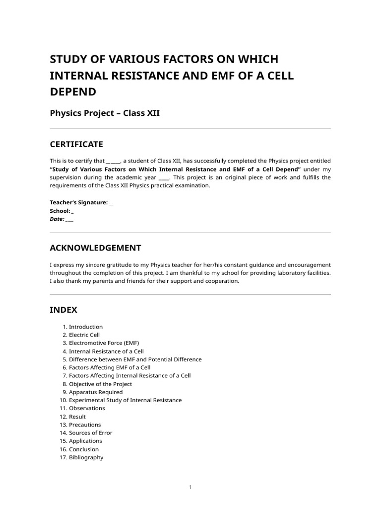 Study of Factors Affecting Emf and Internal Resistance of A Cell | PDF ...