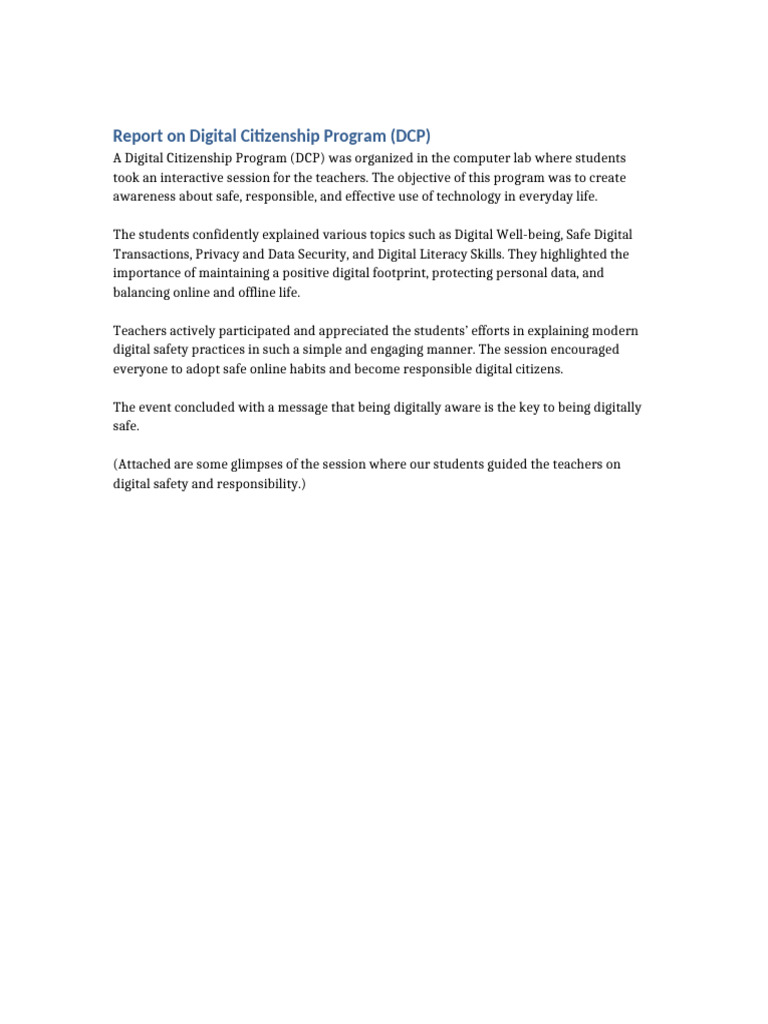 Digital Citizenship Program Report | PDF