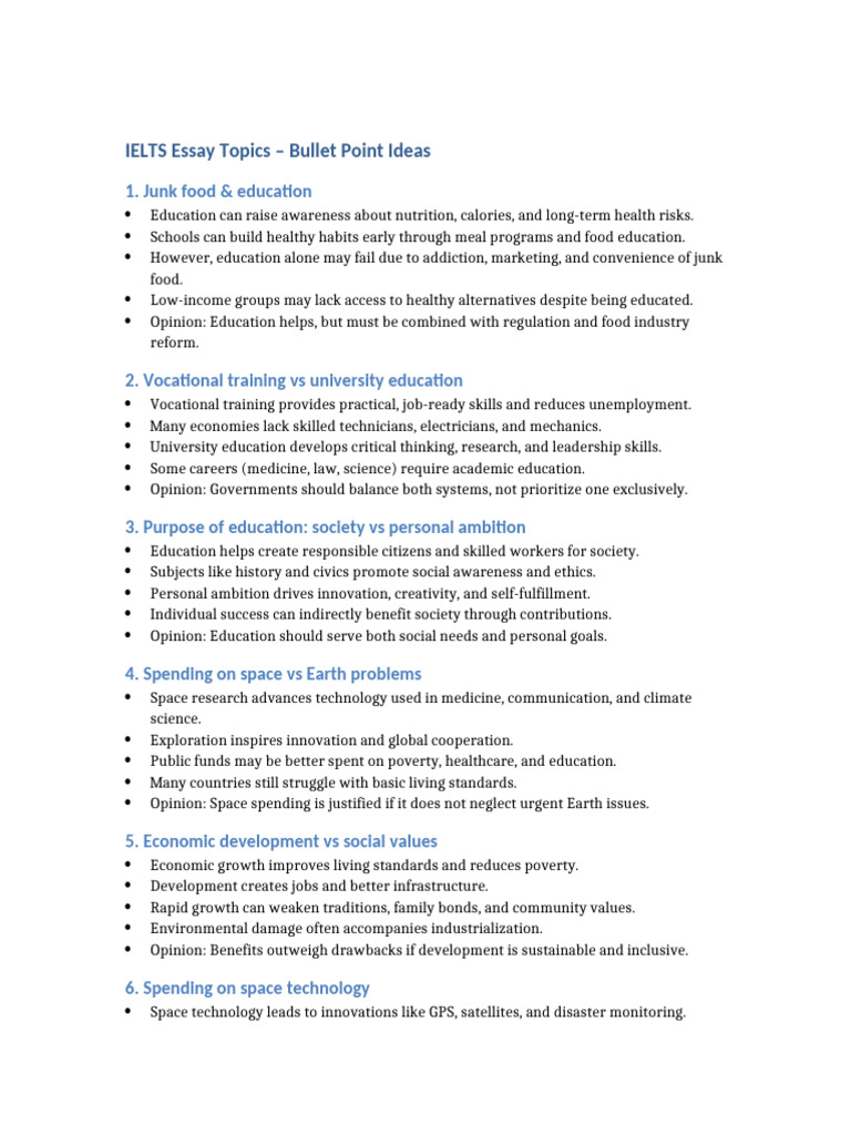 IELTS Essay Topics Bullet Points | PDF | Crimes | Crime & Violence