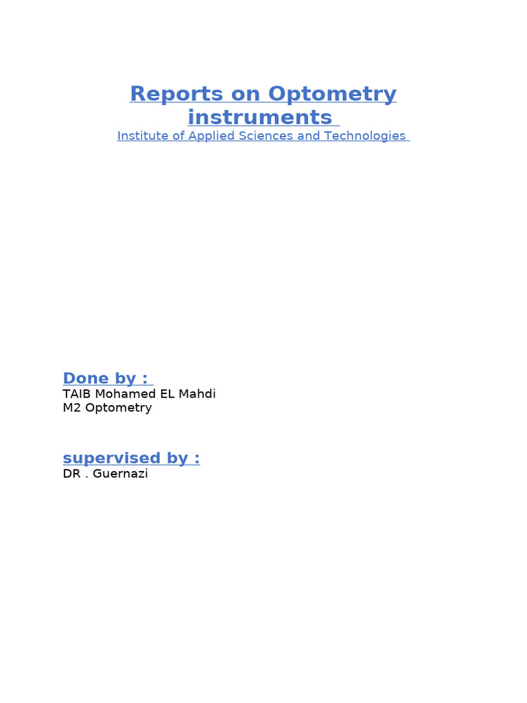 Reports On Optometry Instruments | PDF | Visual Acuity | Optics
