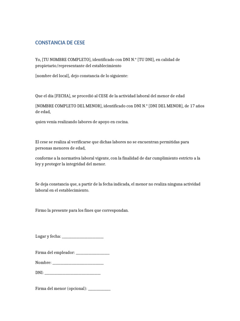 Constancia de Cese Menor | PDF