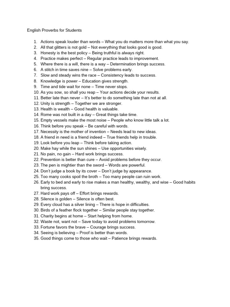 English Proverbs For Students | PDF