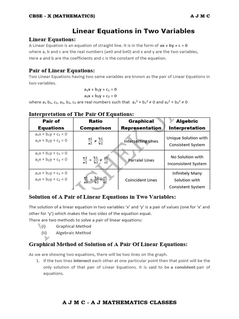 Linear Equations in Two Variables-1 | PDF | Equations | System Of ...