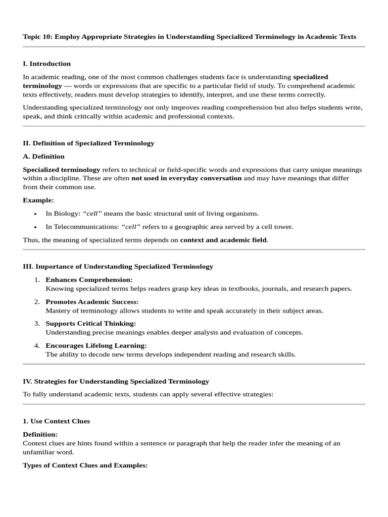 1760350326-Topic 10 Outline | PDF | Reading Comprehension | Cognition