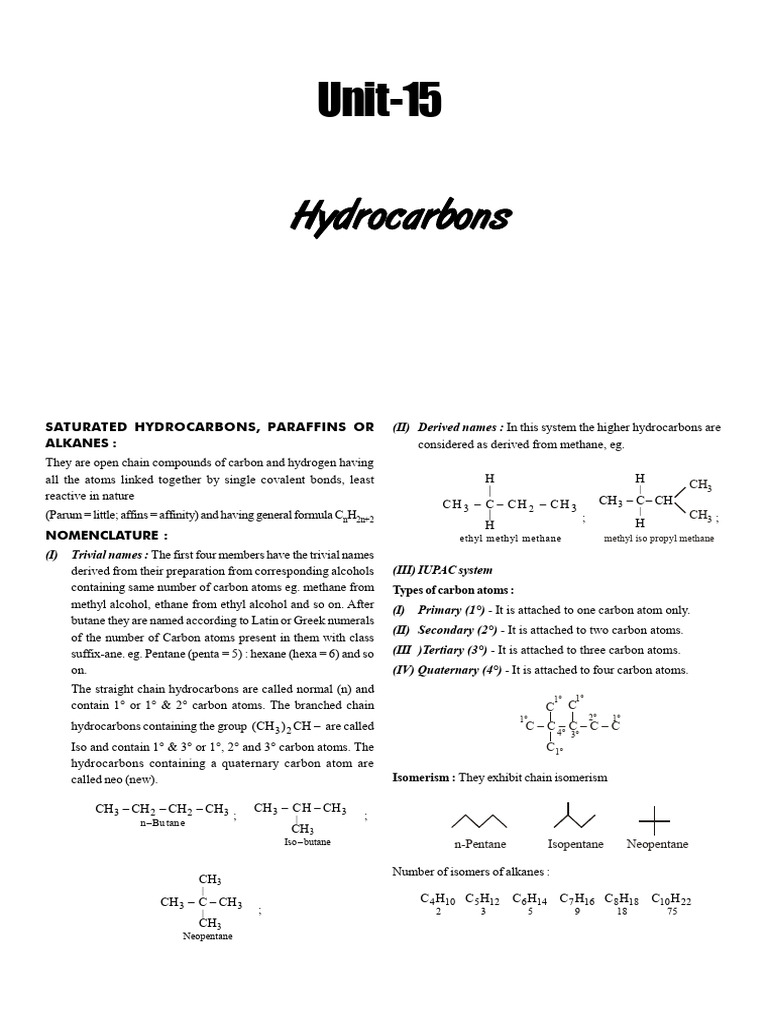 Unit 15 Hydrocarbons | PDF | Alkene | Alkane