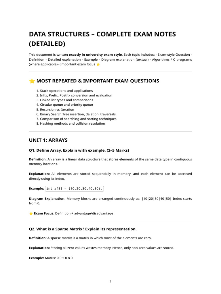 Data Structures - Detailed Semester Notes | PDF | Queue (Abstract Data ...