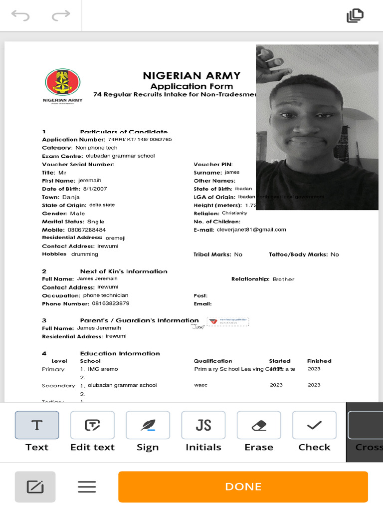 PDFfiller - Nigeria Army Form PDF | PDF