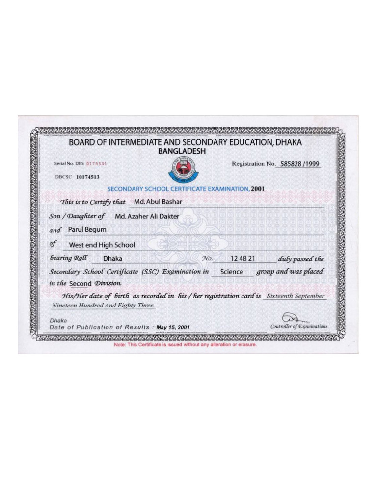 SSC Certificate | PDF