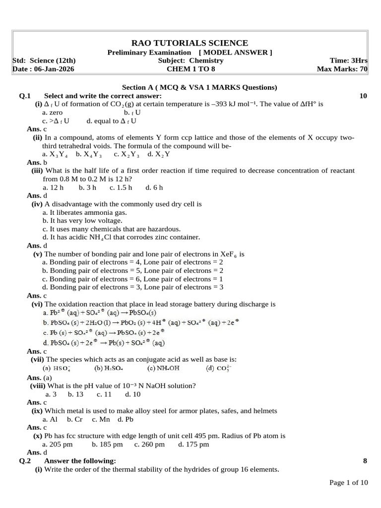 Chem 06 Jan Ans Key | PDF | Chlorine | Sodium Hydroxide