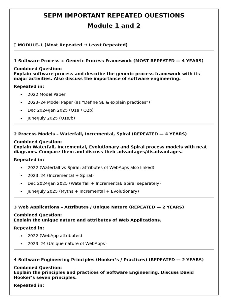 Sepm Important Repeated Questions | PDF | Agile Software Development ...