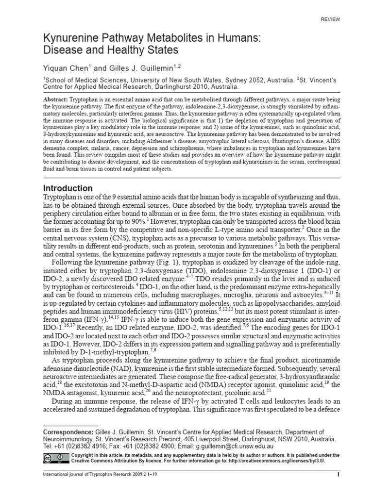 Chen Guillemin 2009 Kynurenine Pathway Metabolites in Humans Disease ...