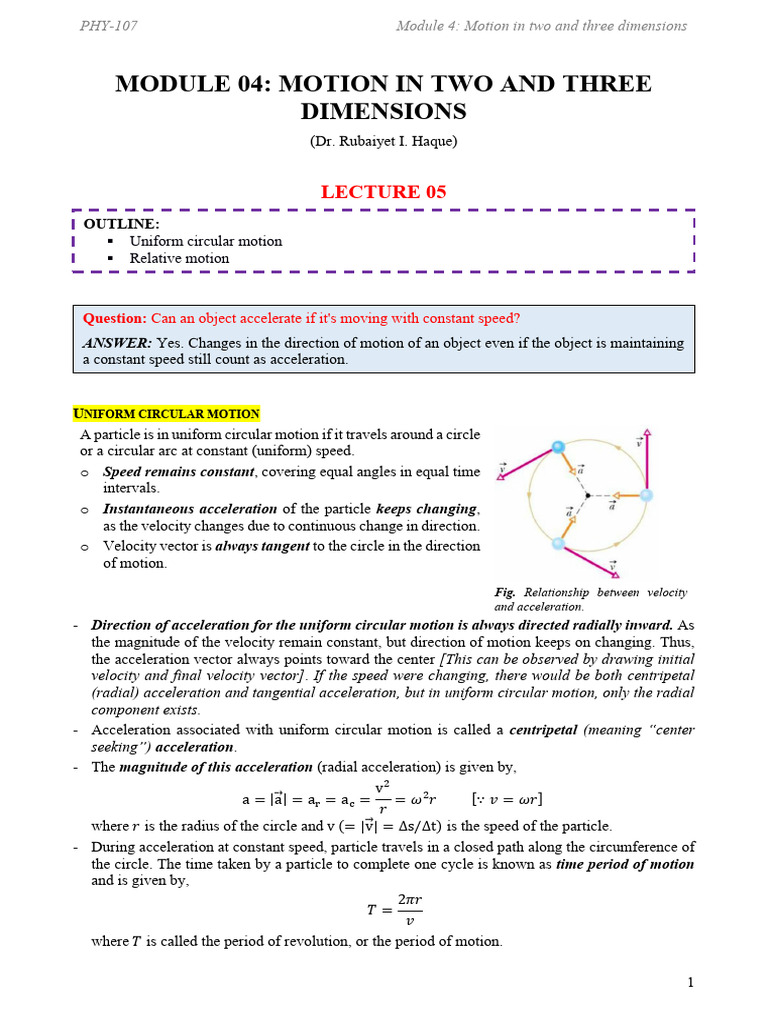 LECTURE 05 - Module 04 - Motion in Two and Three Dimensions | PDF ...