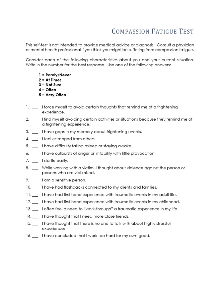 Compassion Fatigue Test | PDF | Psychological Trauma | Compassion