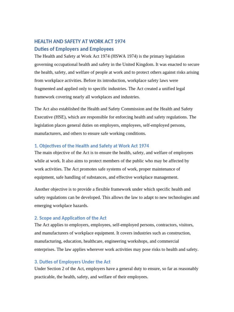 Health and Safety at Work Act 1974 Assignment | PDF | Occupational ...