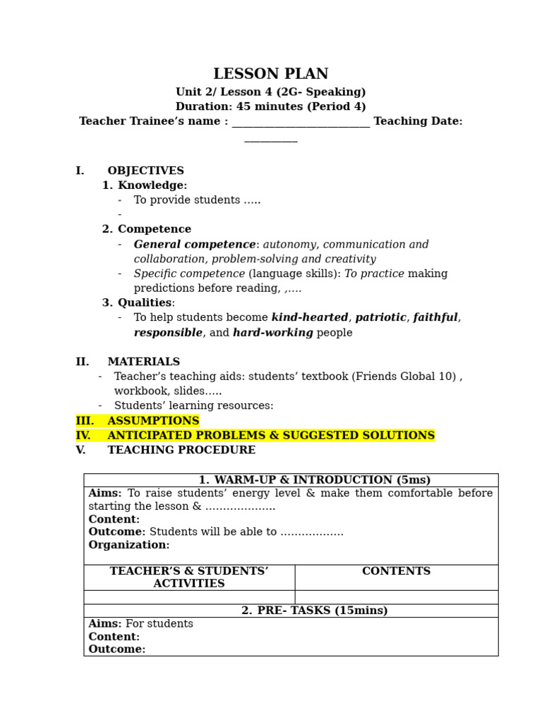 Speaking Lesson Plan | PDF